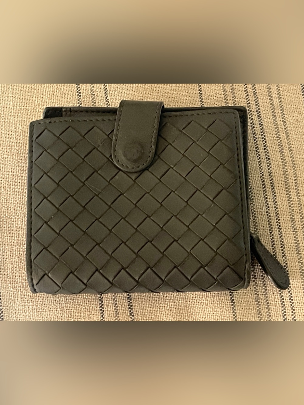 Bottega Veneta Intrecciato Woven Compact Bifold Wallet Dark Gray